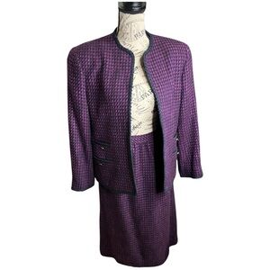 Vtg Evan Picone purple and Navy Houndstooth Wool Suit